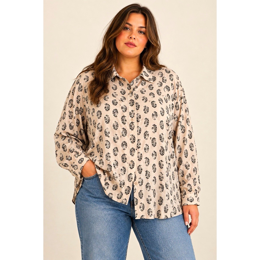 James Perse Floral Button Down Blouse Size 4 XL Viscose Oversized Shirt